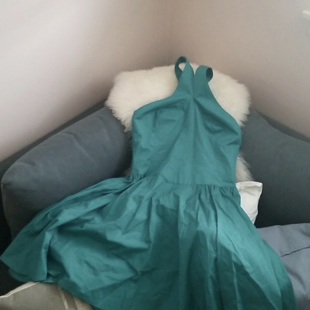 Turquoise halter style fit and flare dress